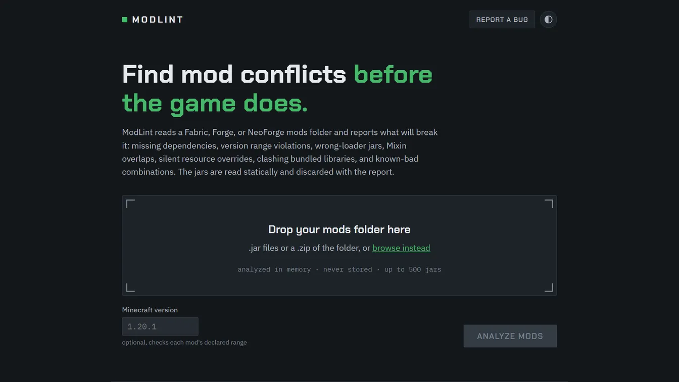 The ModLint web app at modlint.basinity.com